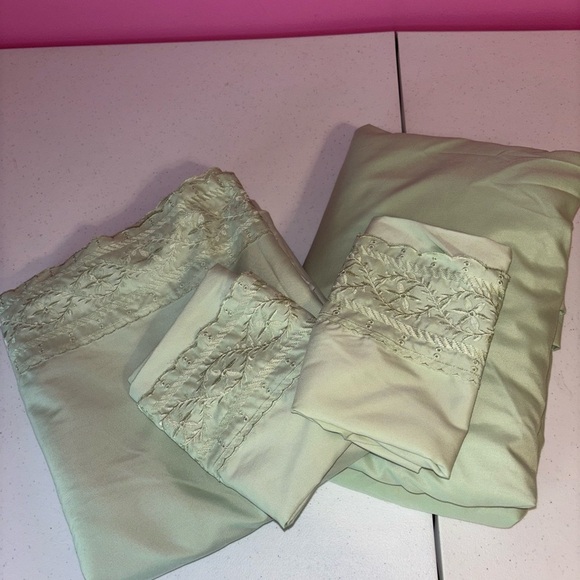 Sage Green Microfiber Sheets with Embroidered Details - Picture 1 of 6